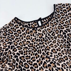Kate Spade New York Leopard Print Short Sleeve Keyhole Top Brown Black Medium